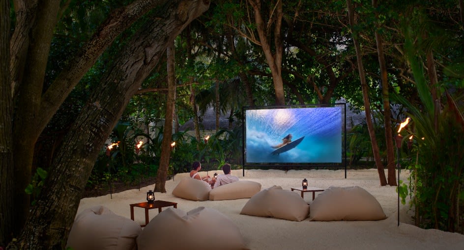Movie Under The Stars setup at Anantara Veli Maldives Resort
