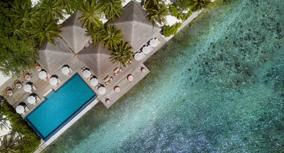 Aerial view of Dhoni Bar at Anantara Veli  Maldives Resort