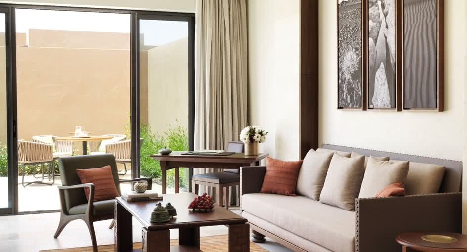 Living Room of One Bedroom Garden Villas with Seating Spaces at Anantara Jabal Resort