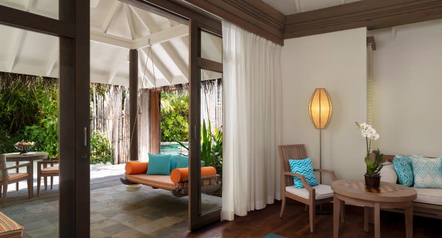 Living area of Two Bedroom Beach Pool Villa at Anantara Dhigu Maldives Resort