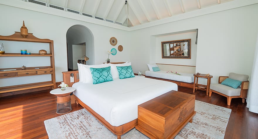 One Bedroom Family Over Water Pool Villa Bedroom at Anantara Kihavah Maldives Villas
