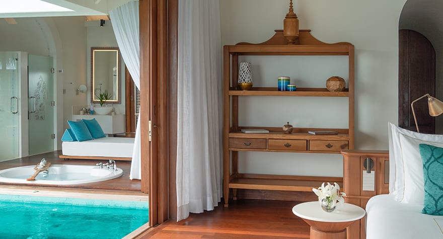 One Bedroom Family Over Water Pool Villa Bathroom at Anantara Kihavah Maldives Villas
