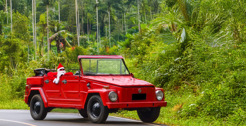 Witness Santa's stylish entrance in a classic VW at Anantara Ubud Bali Resort