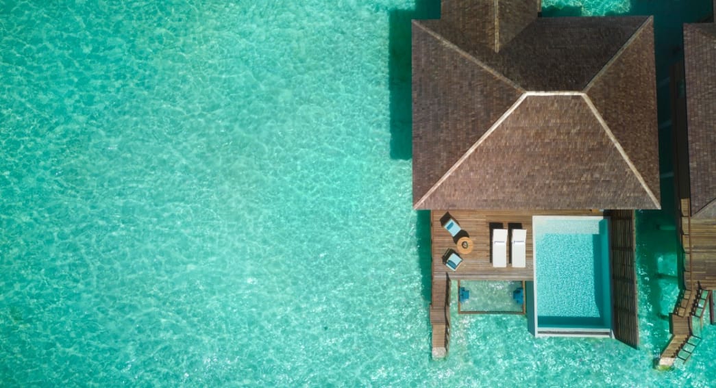 Deluxe Over Water Pool Villa Aerial View - Anantara Veli Maldives Resort