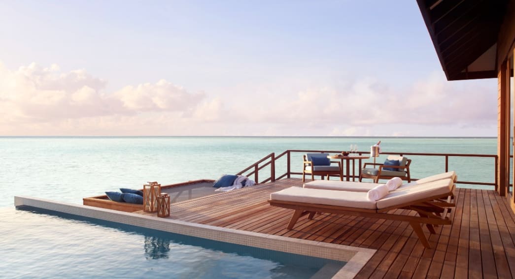 Deluxe Over Water Pool Villa Aerial View- Anantara Veli Maldives Resort