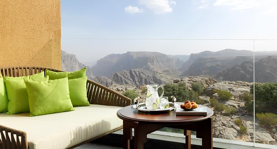 Outdoor Seating Facilities Overlooking the Green Mountains in Oman