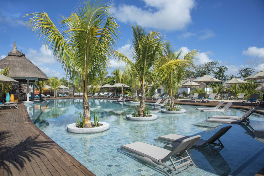A view of the swimming pool at Anantara Iko Mauritius Resort & Villas.