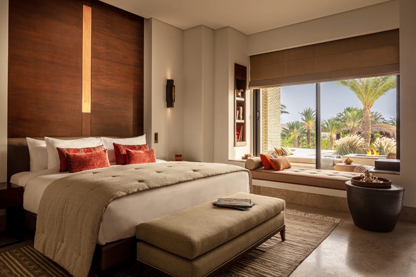 A guest room at Anantara Sahara Tozeur Resort & Villas.