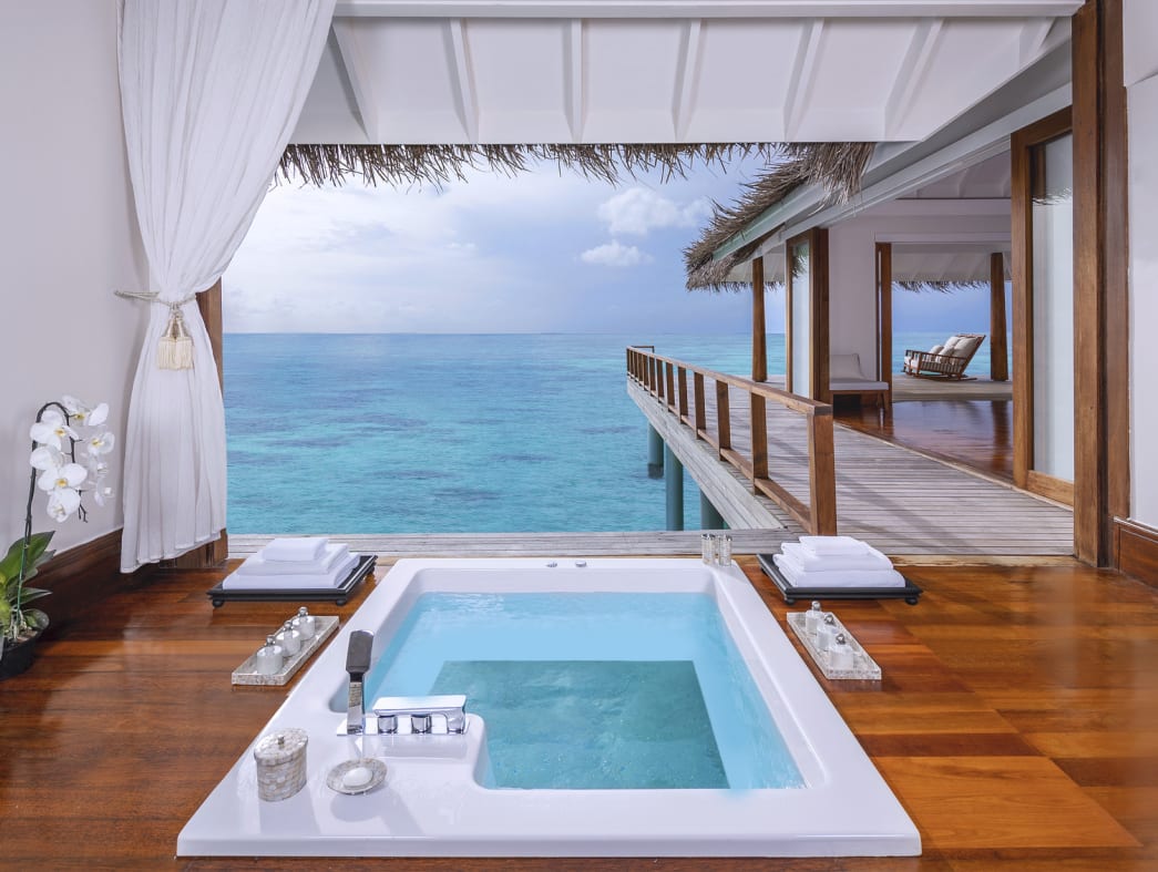 The overwater villa at Anantara Kihavah Maldives Villas.