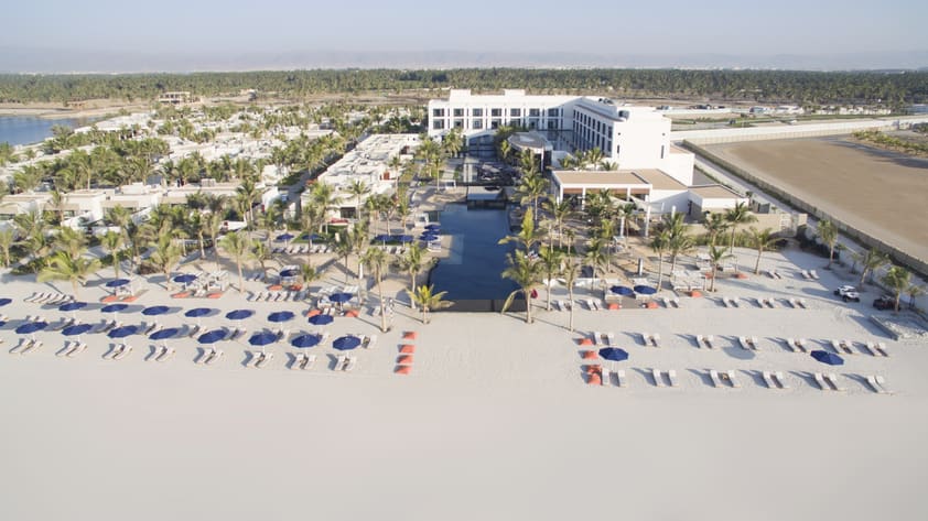 An aerial view of Al Baleed Resort Salalah by Anantara.