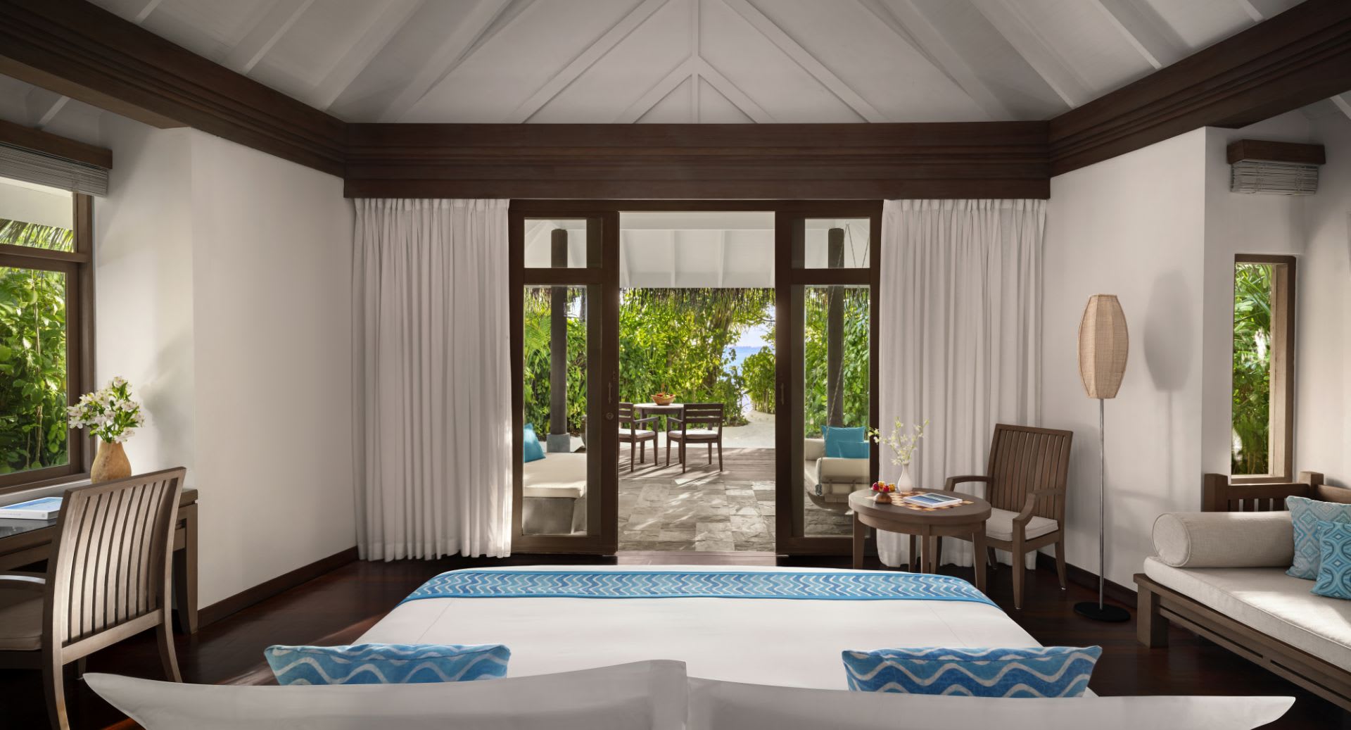 Beach Villa Bedroom at Anantara Dhigu Maldives Resort