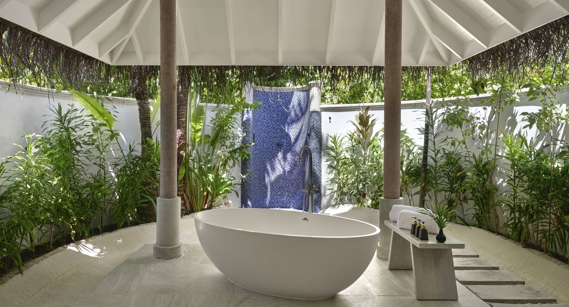 Beach Villa Bathroom with Bathtub at Anantara Dhigu Maldives Resort