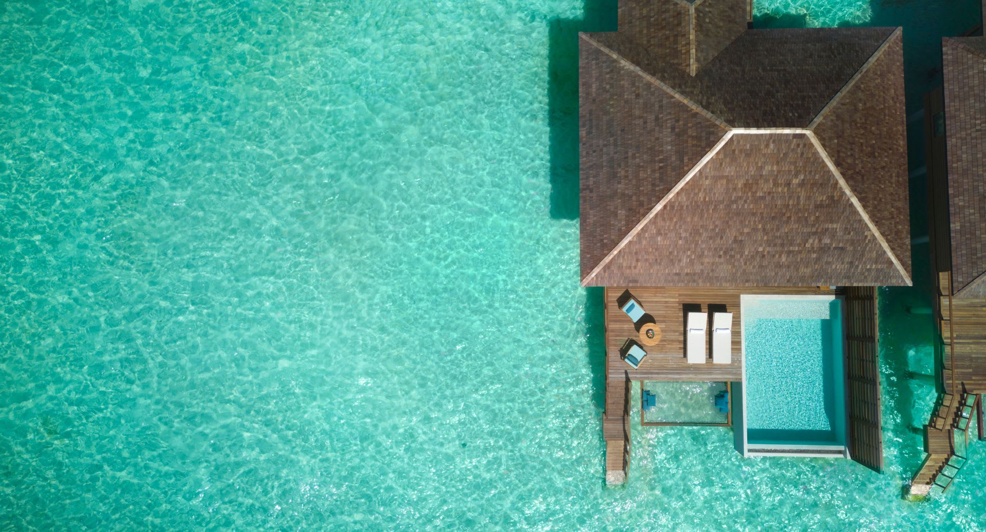 Aerial view of Deluxe Over Water Pool Villa at Anantara Veli Maldives Resort