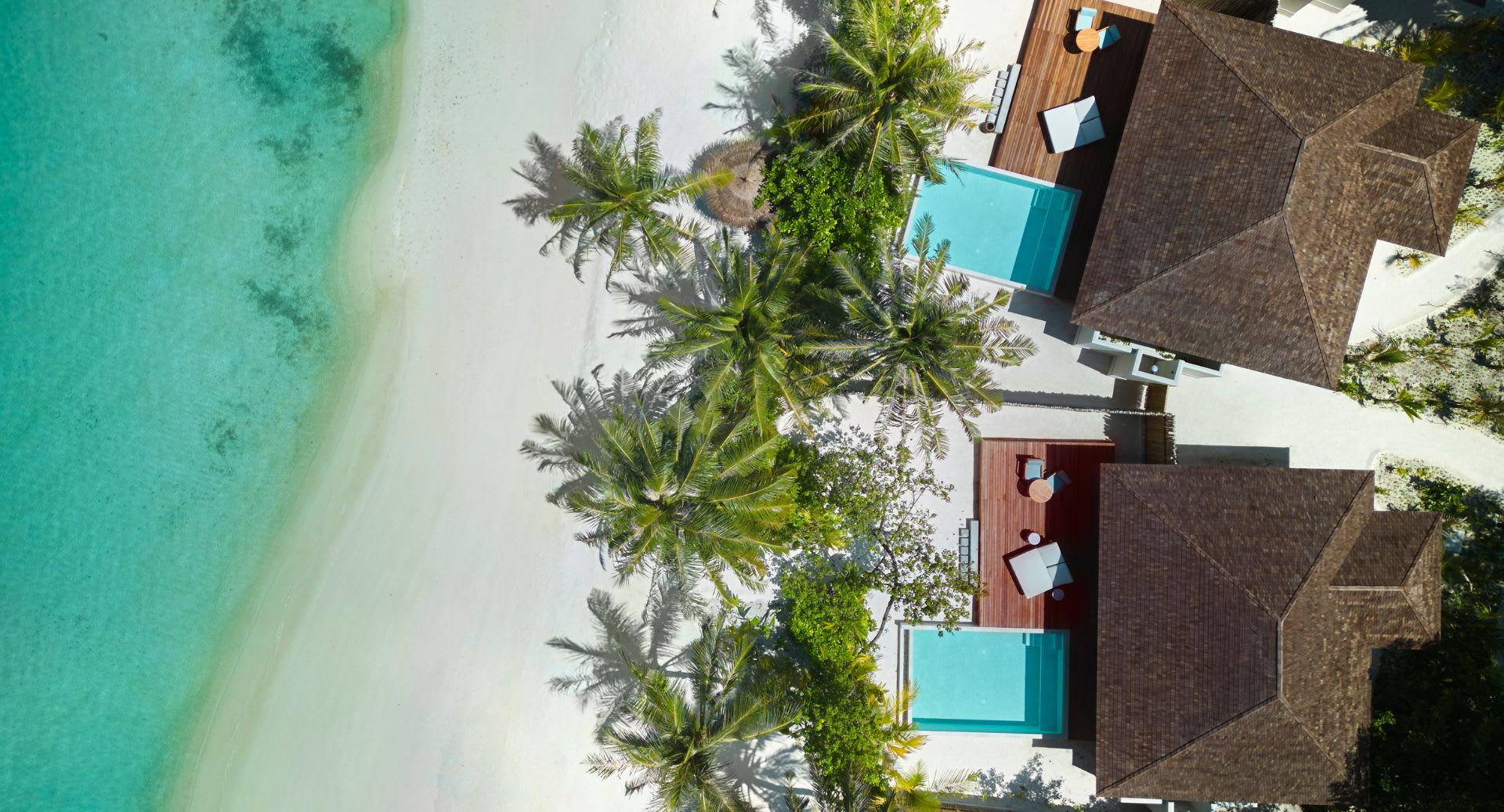 Aerial view of the Beach Pool Villas at Anantara Veli Maldives Resort