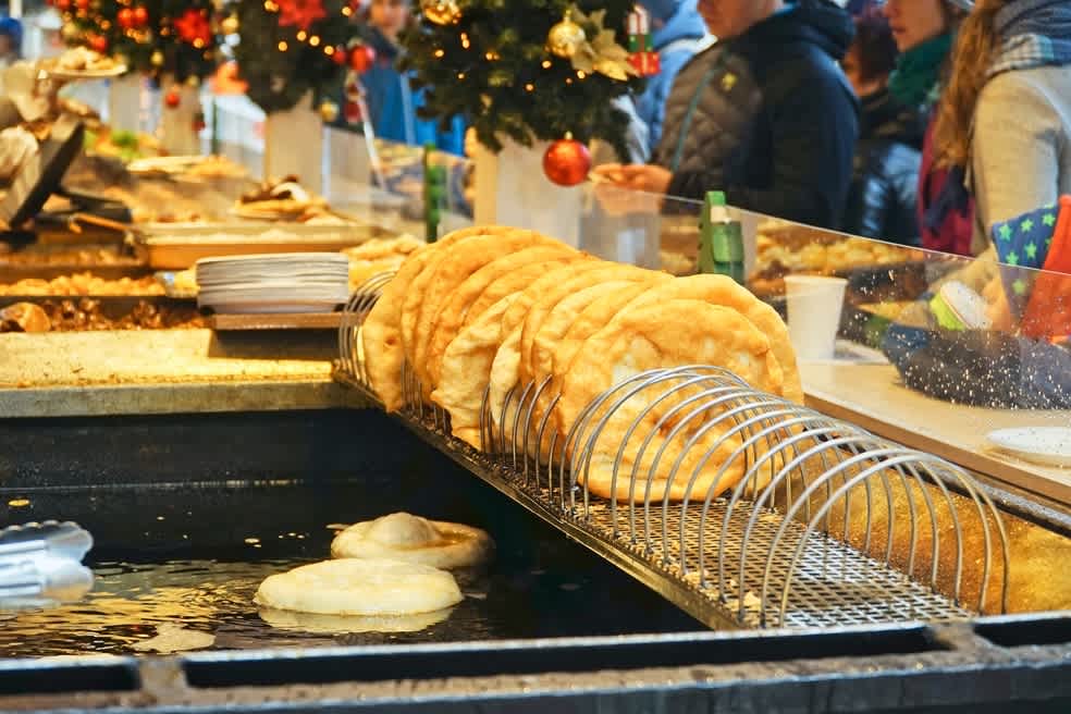 Lángos is Hungary’s ubiquitous flatbread in Christmas market