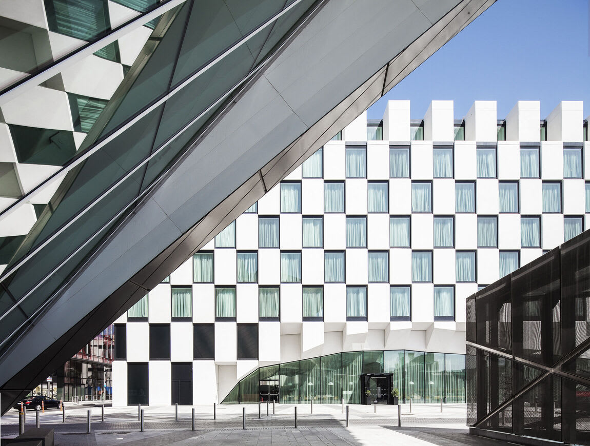 Distinctive hotel building designed by Daniel Liebeskind