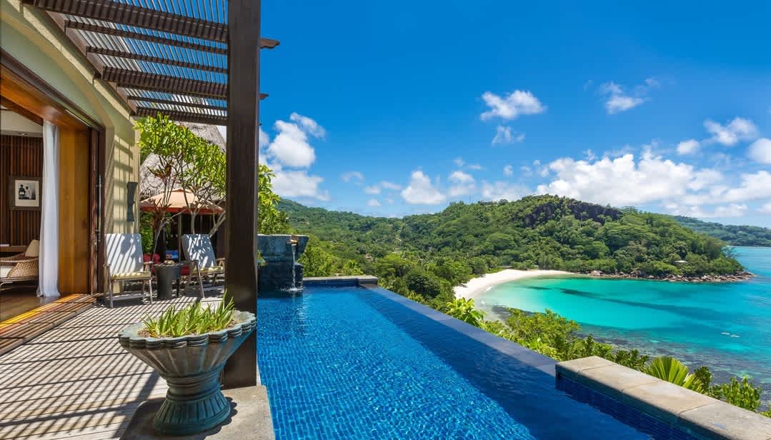 Anantara Maia Seychelles Villas sits on a private peninsula between Anse Louis and Anse Boileau on Mahé
