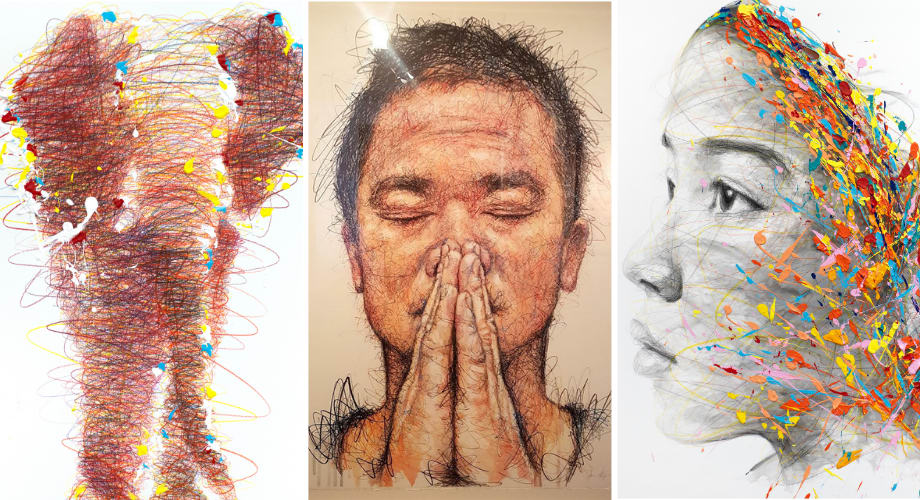A series of three expressive portraits by Hom Nguyen