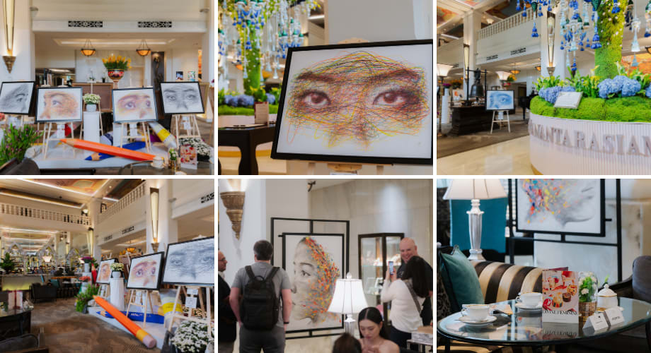 An exhibition space featuring Hom Nguyen’s paintings 