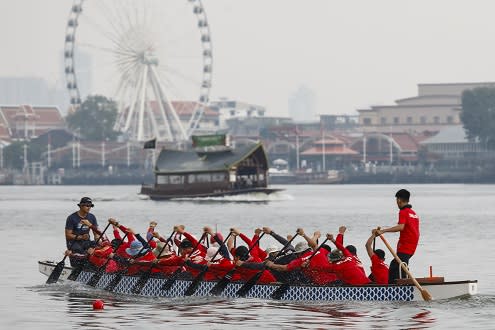 Rowers In Final Practice for Thailand’s Annual Elephant Boat Races on the Chaopraya River
