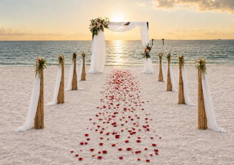 Beach wedding setup at Anantara Dhigu Maldives Resort