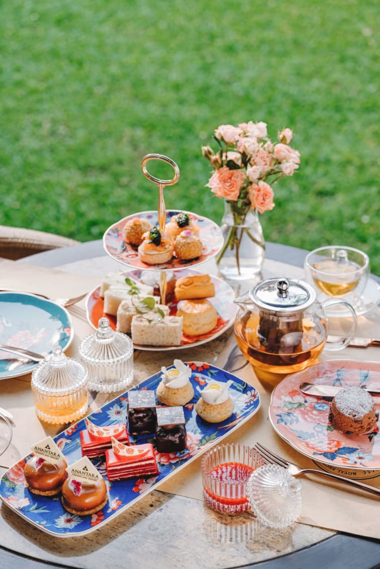 The chocolate-inspired afternoon tea set at Anantara Chiang Mai Resort, featuring an assortment of snacks.