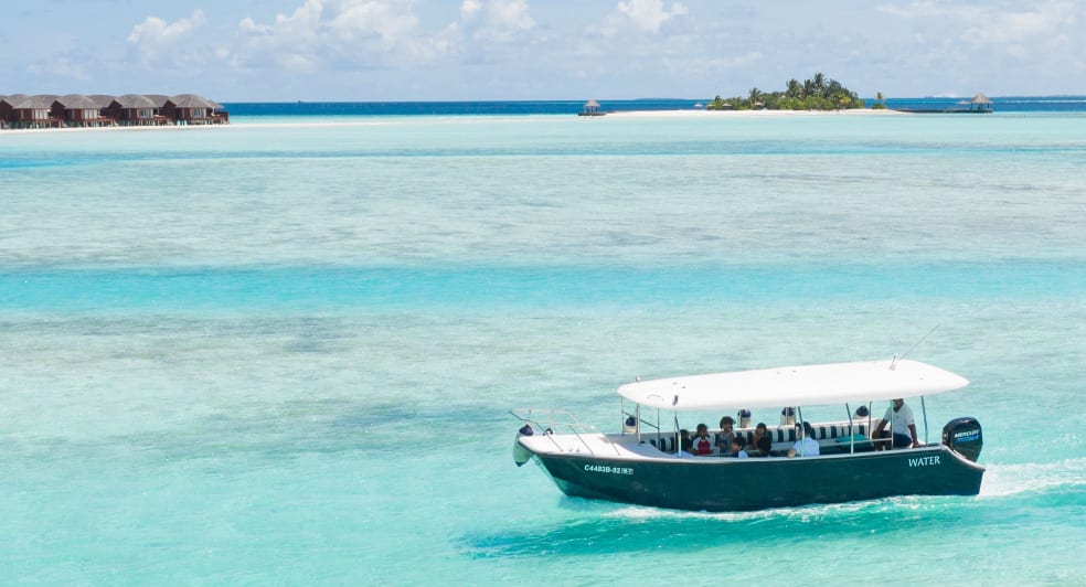 Anantara Dhigu Glass Bottom Boat Aerial Shot