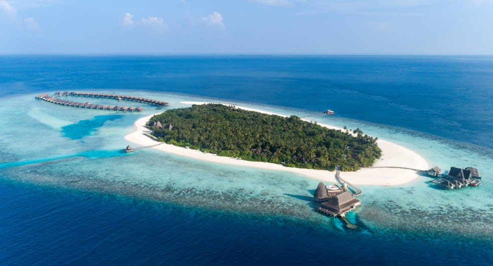 Resort Aerial View of Anantara Kihavah Maldives Villas Sustainability 