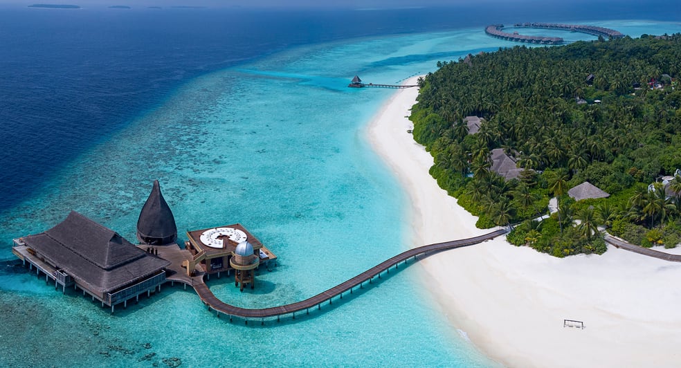 Resort aerial view of Anantara Kihavah Maldives Villas
