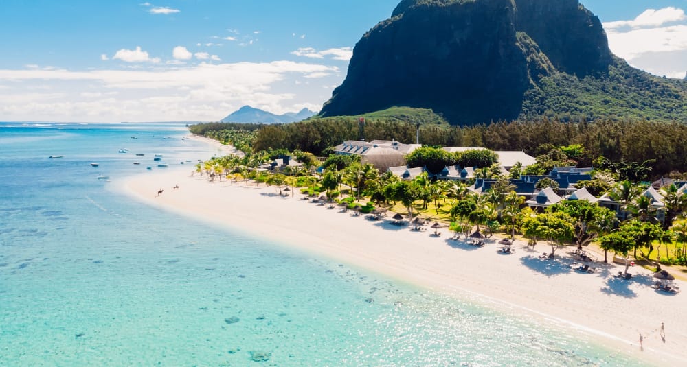 Beach and crystal clear water of Mauritius